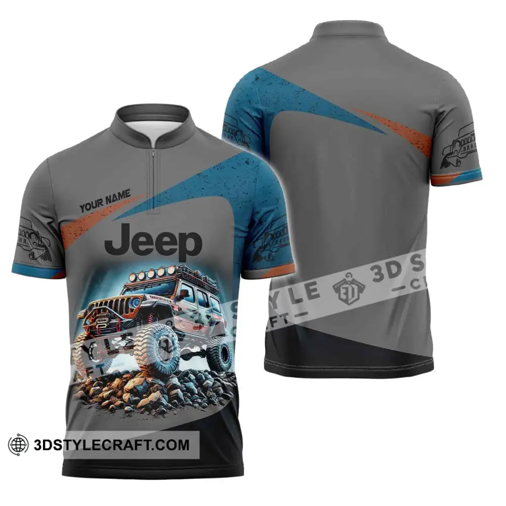 Unisex Shirt Custom Name Jeep Gladiator Polo Long Sleeve Zipper / S T-Shirt