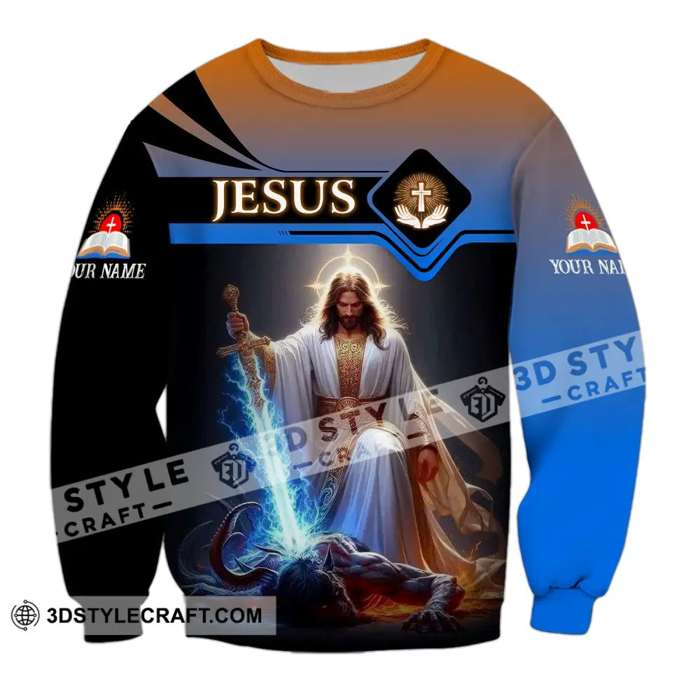 Unisex Shirt - Custom Name Jesus And Sword Long Sleeve / S T-Shirt