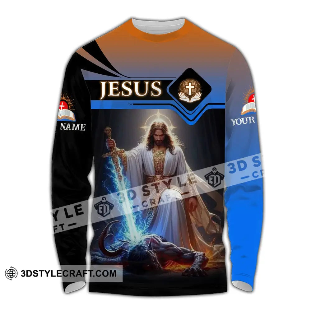 Unisex Shirt - Custom Name Jesus And Sword Long Sleeve / S T-Shirt