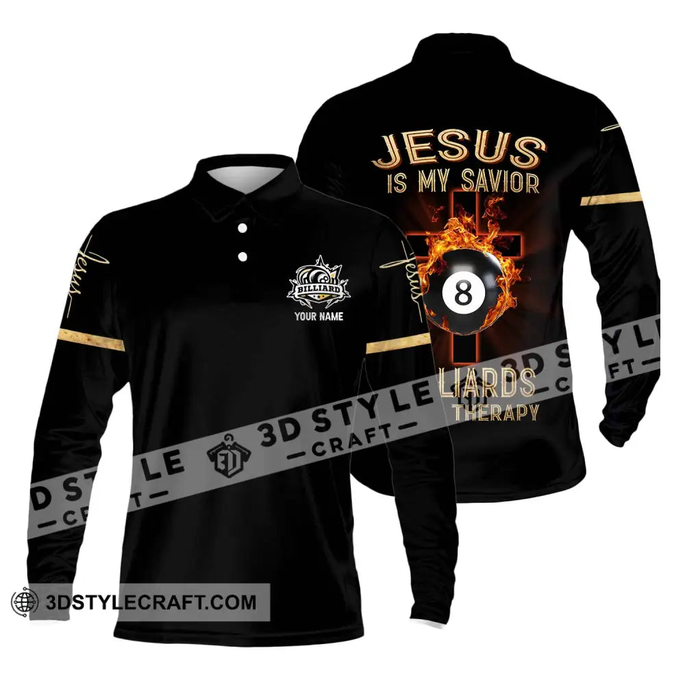 Unisex Shirt - Custom Name Jesus Billiards Long Sleeve Polo / S T-Shirt