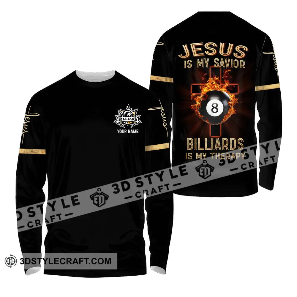 Unisex Shirt - Custom Name Jesus Billiards Long Sleeve / S T-Shirt