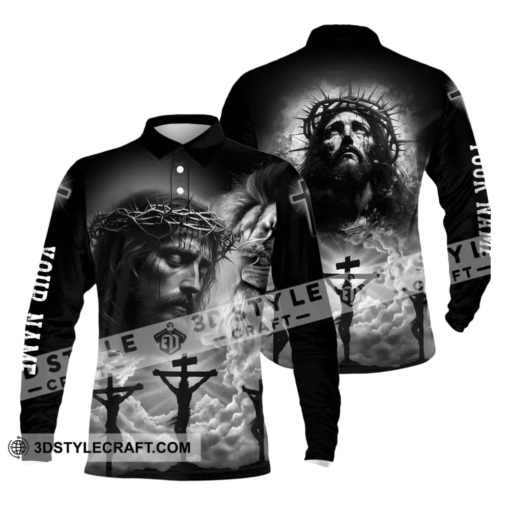 Unisex Shirt - Custom Name Jesus Black Long Sleeve Polo / S T-Shirt