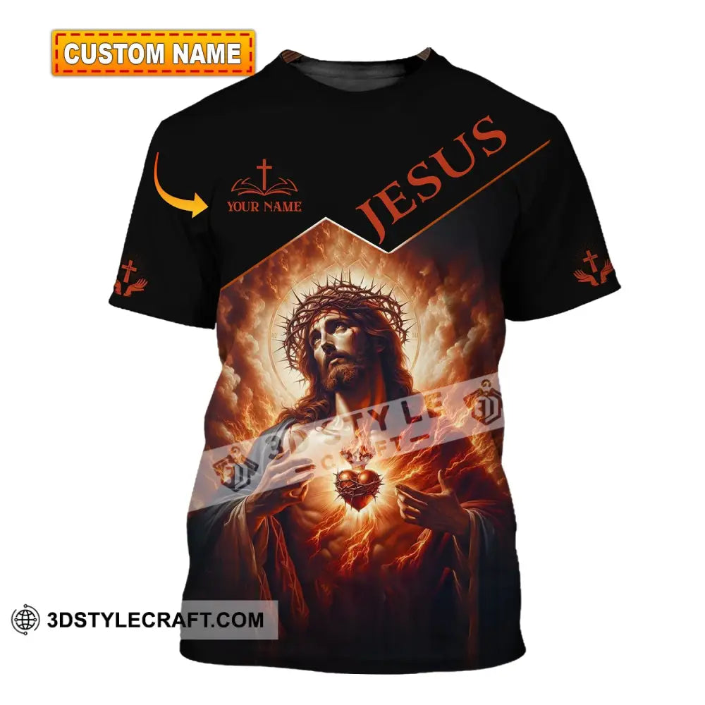 Unisex Shirt - Custom Name Jesus Burning Heart T-Shirt