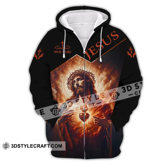 Unisex Shirt - Custom Name Jesus Burning Heart Shirt style option 3