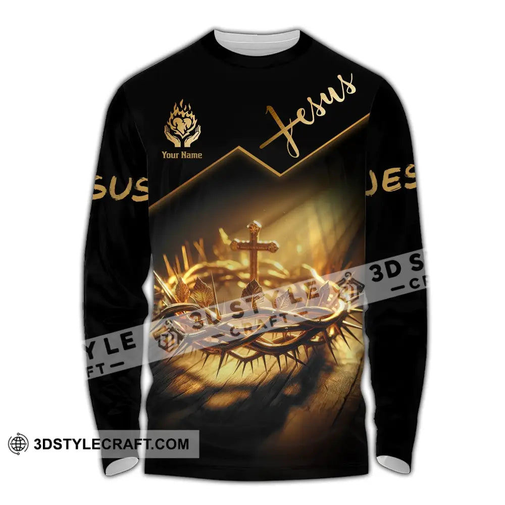 Unisex Shirt - Custom Name Jesus Crown Of Thorns Long Sleeve / S T-Shirt