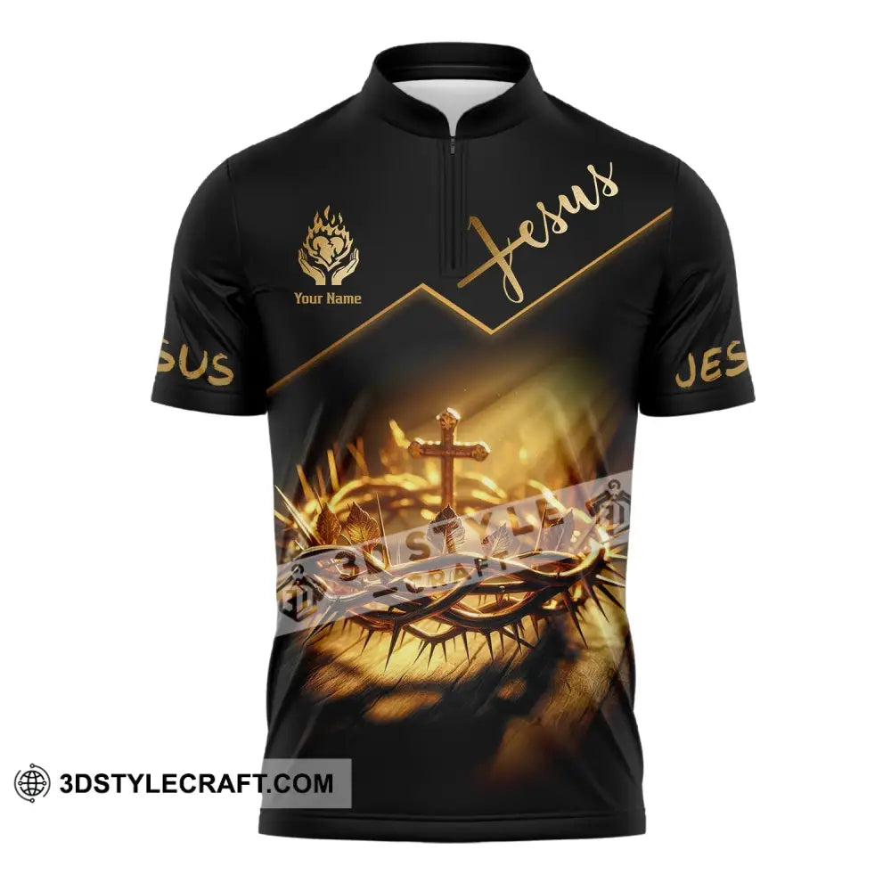 Unisex Shirt - Custom Name Jesus Crown Of Thorns Zipper Polo / S T-Shirt