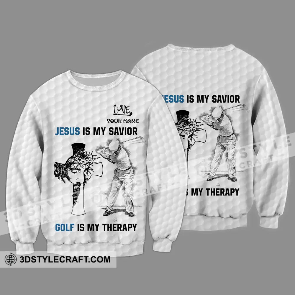 Unisex Shirt - Custom Name Jesus Is My Savior Golf Therapy Long Sleeve / S T-Shirt