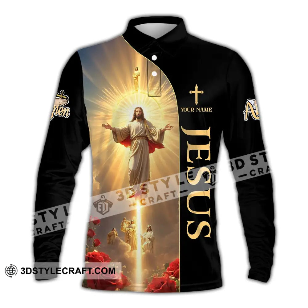 Unisex Shirt - Custom Name Jesus Light Long Sleeve Polo / S T-Shirt