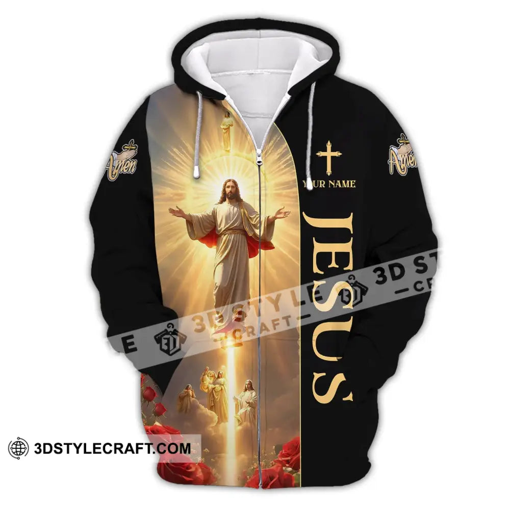 Unisex Shirt - Custom Name Jesus Light Zipper Hoodie / S T-Shirt