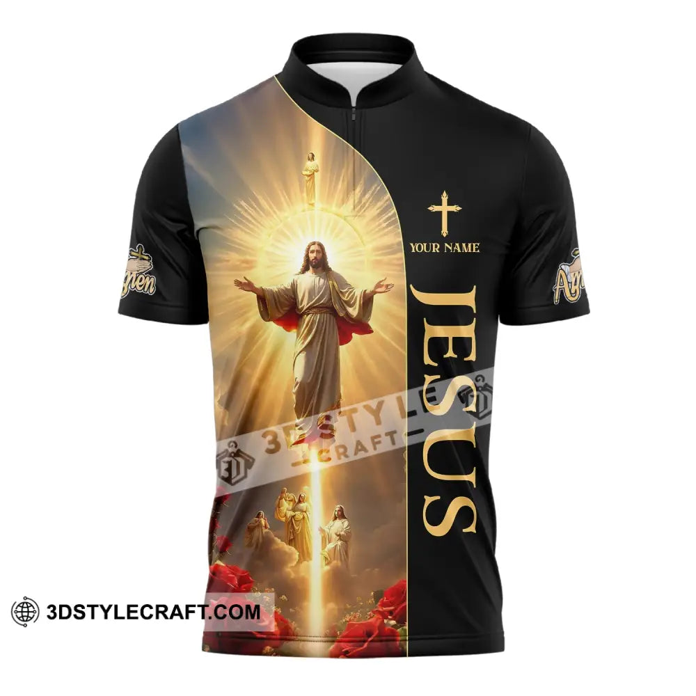 Unisex Shirt - Custom Name Jesus Light Zipper Polo / S T-Shirt