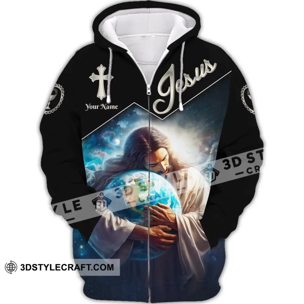 Unisex Shirt Custom Name Jesus Love Hoodie Polo Long Sleeve Gift For Christian Zipper / S T-Shirt