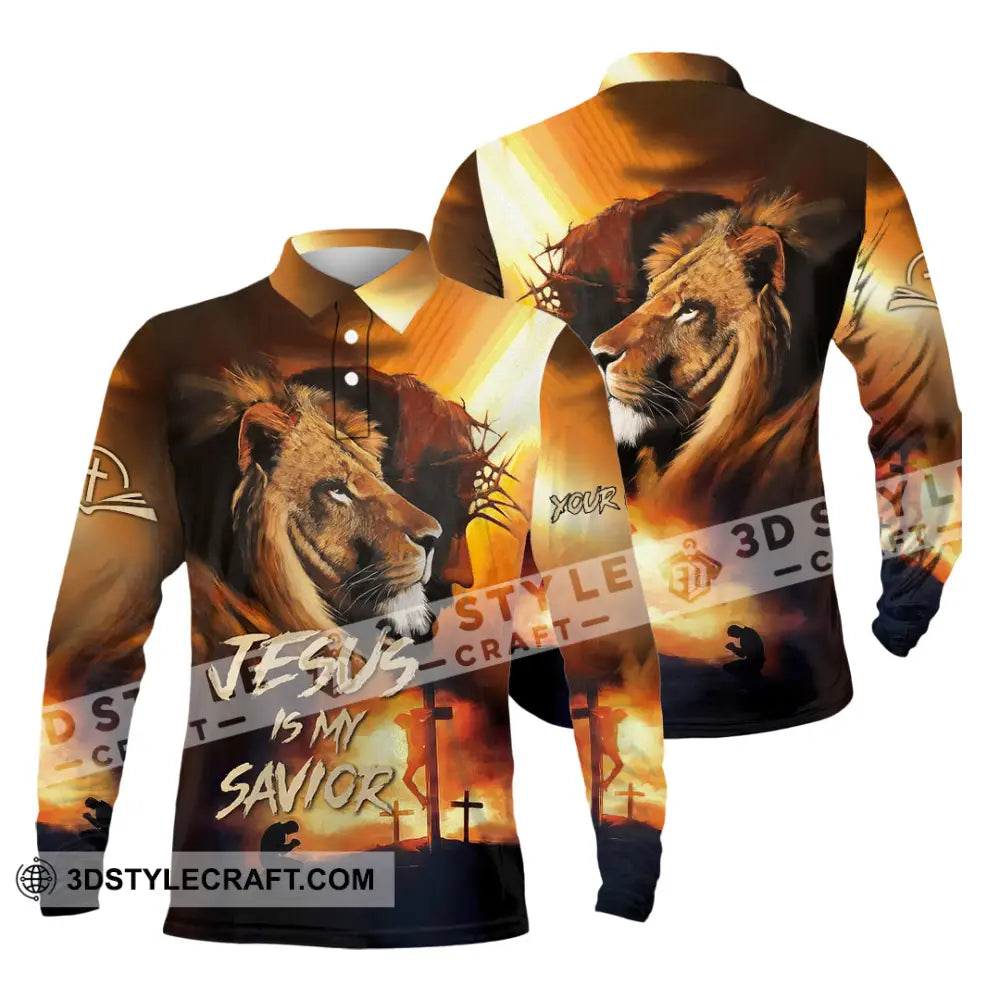 Unisex Shirt - Custom Name Jesus My Lion Savior Long Sleeve Polo / S T-Shirt