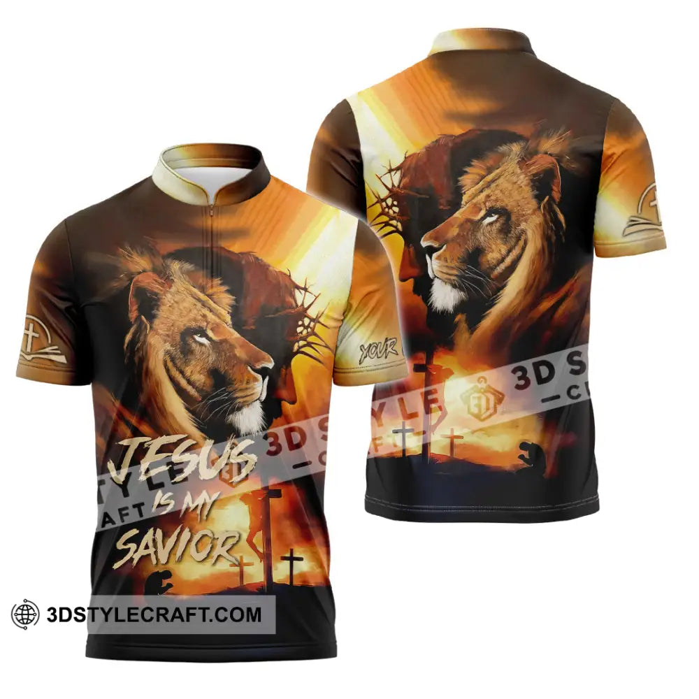 Unisex Shirt - Custom Name Jesus My Lion Savior Zipper Polo / S T-Shirt