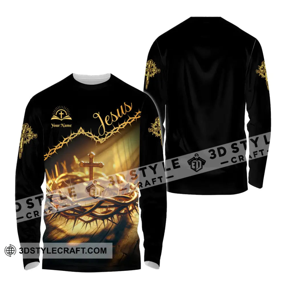 Unisex Shirt - Custom Name Jesus Thorny Branch Long Sleeve / S T-Shirt