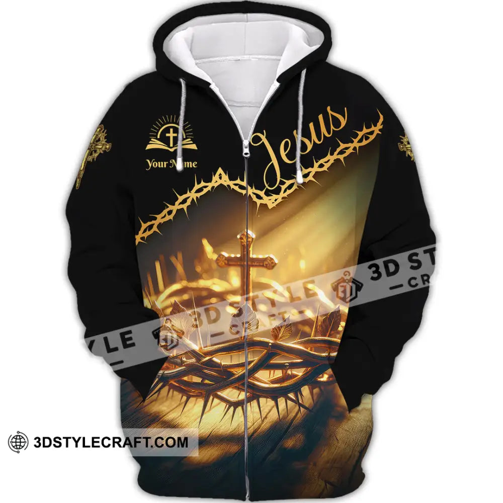 Unisex Shirt - Custom Name Jesus Thorny Branch Zipper Hoodie / S T-Shirt