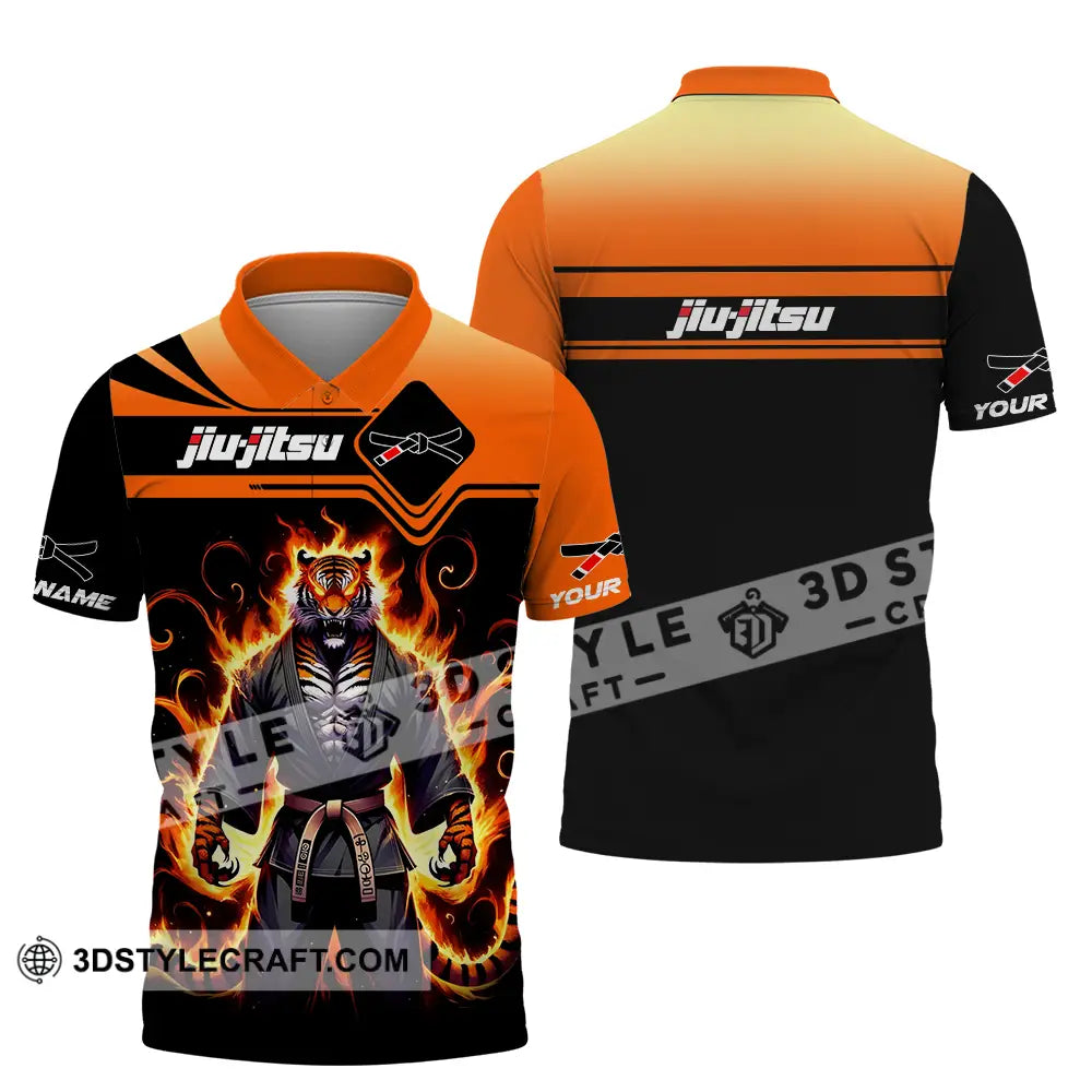 Unisex Shirt - Custom Name Jiu Jitsu Fire Tiger Polo / S T-Shirt