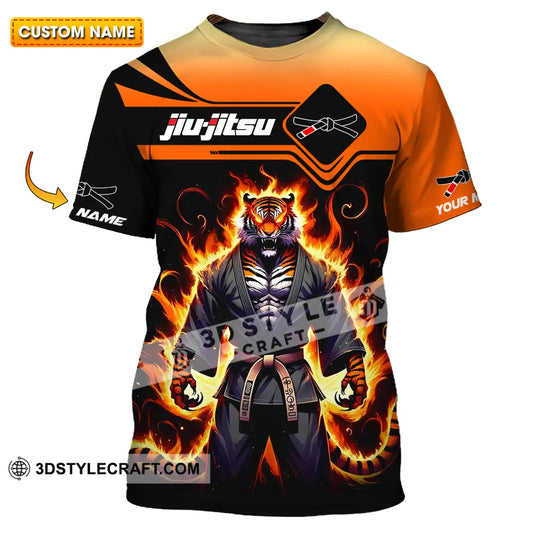 Unisex Shirt - Custom Name Jiu Jitsu Fire Tiger T-Shirt