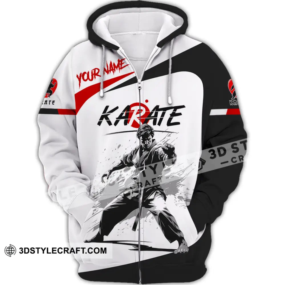 Unisex Shirt - Custom Name Karate Sport Fighter Zipper Hoodie / S T-Shirt