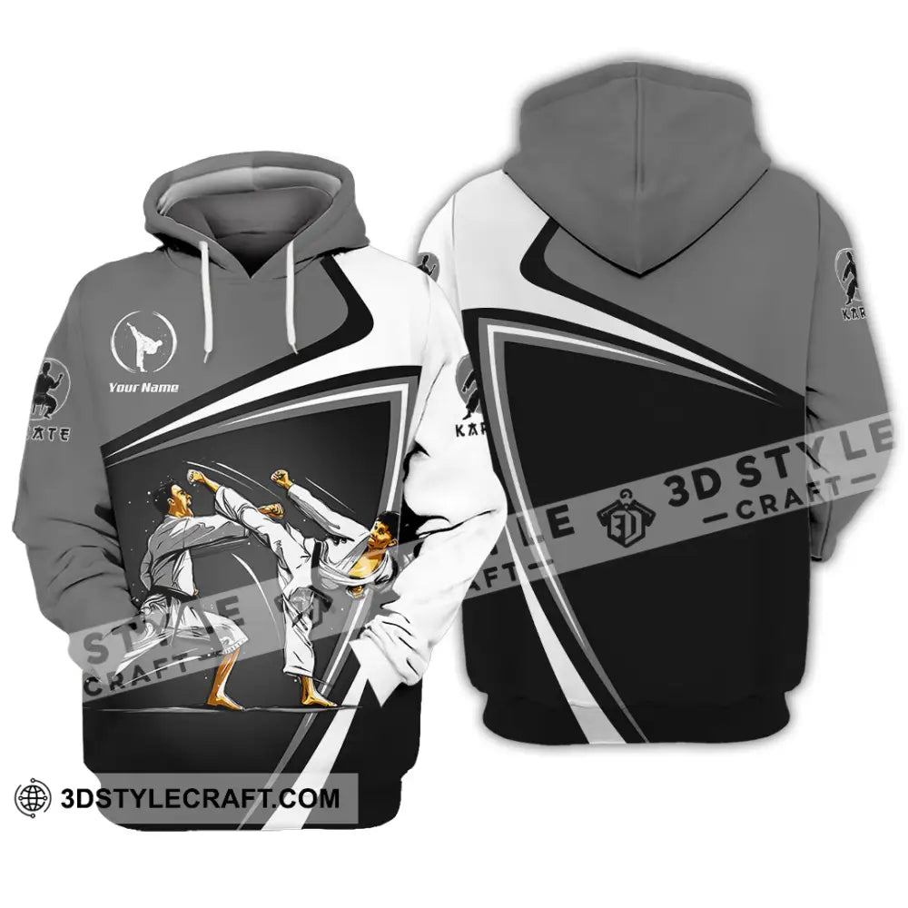 Unisex Shirt - Custom Name Karate Sport Grey Fighter Hoodie / S T-Shirt