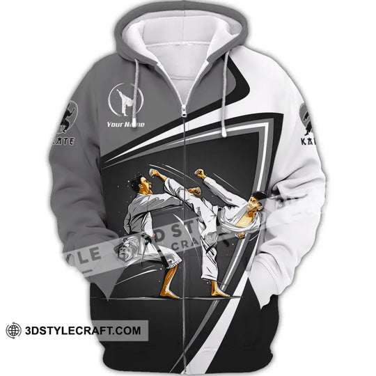 Unisex Shirt - Custom Name Karate Sport Shirt Grey Fighter style option 2