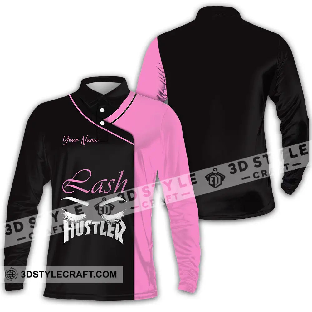 Unisex Shirt - Custom Name Lash Hustler Long Sleeve Polo / S T-Shirt