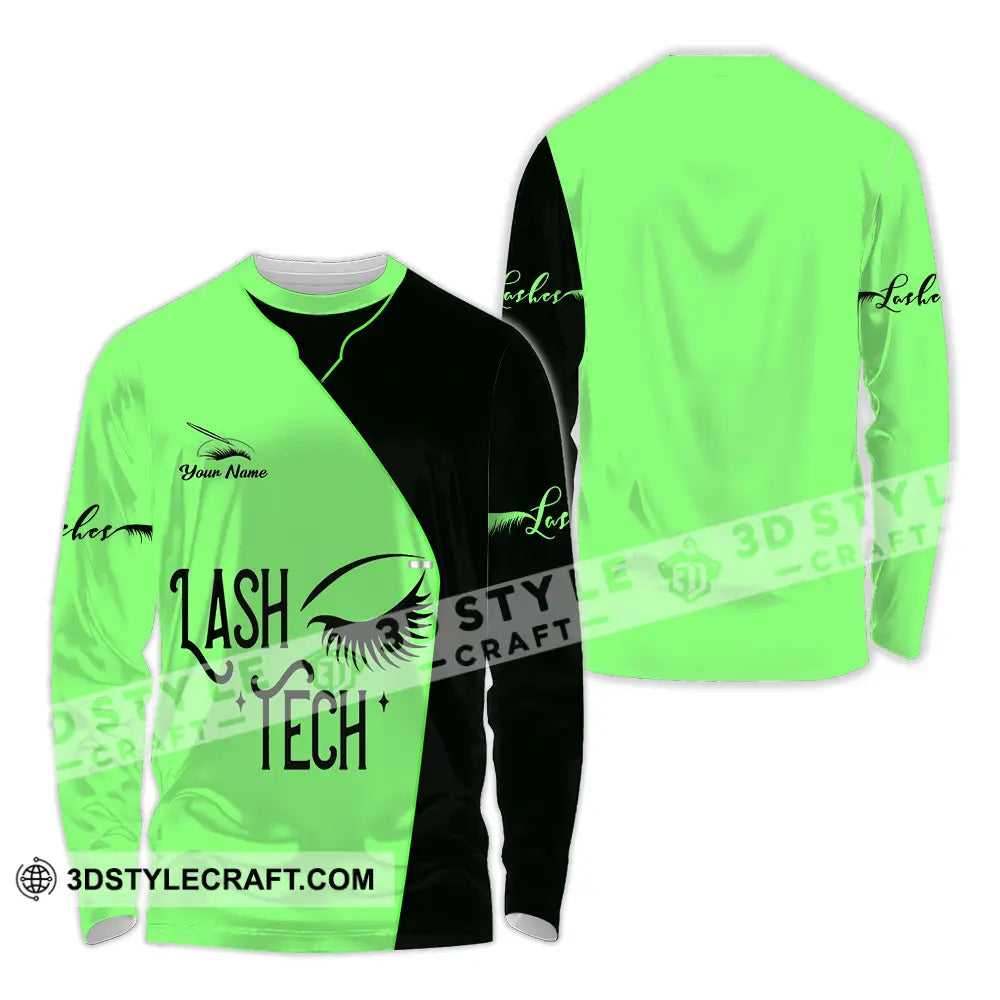 Unisex Shirt - Custom Name Lash Teach Light Green And Black Long Sleeve / S T-Shirt