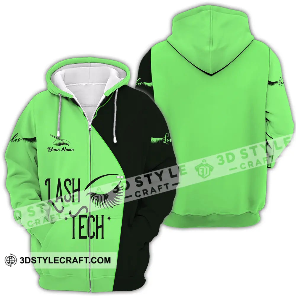 Unisex Shirt - Custom Name Lash Teach Light Green And Black Zipper Hoodie / S T-Shirt