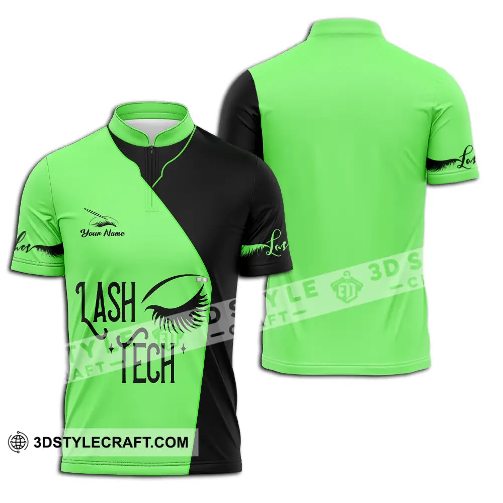 Unisex Shirt - Custom Name Lash Teach Light Green And Black Zipper Polo / S T-Shirt