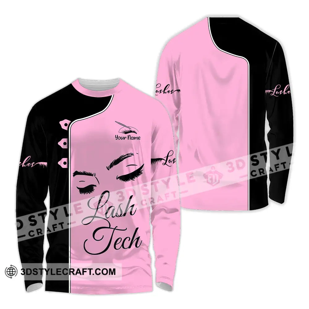 Unisex Shirt - Custom Name Lash Teach Pink And Black Long Sleeve / S T-Shirt