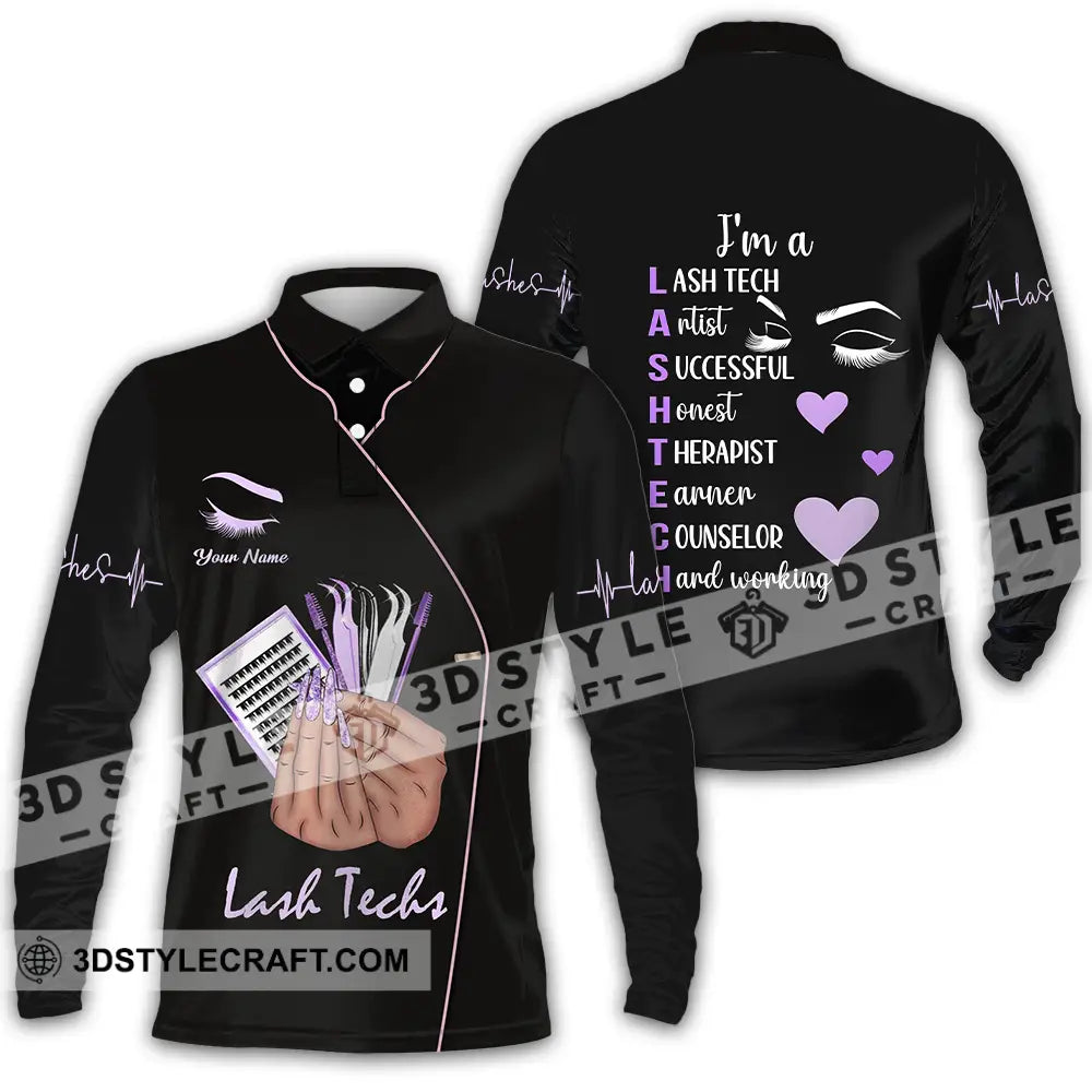 Unisex Shirt - Custom Name Lashes Teaching Long Sleeve Polo / S T-Shirt