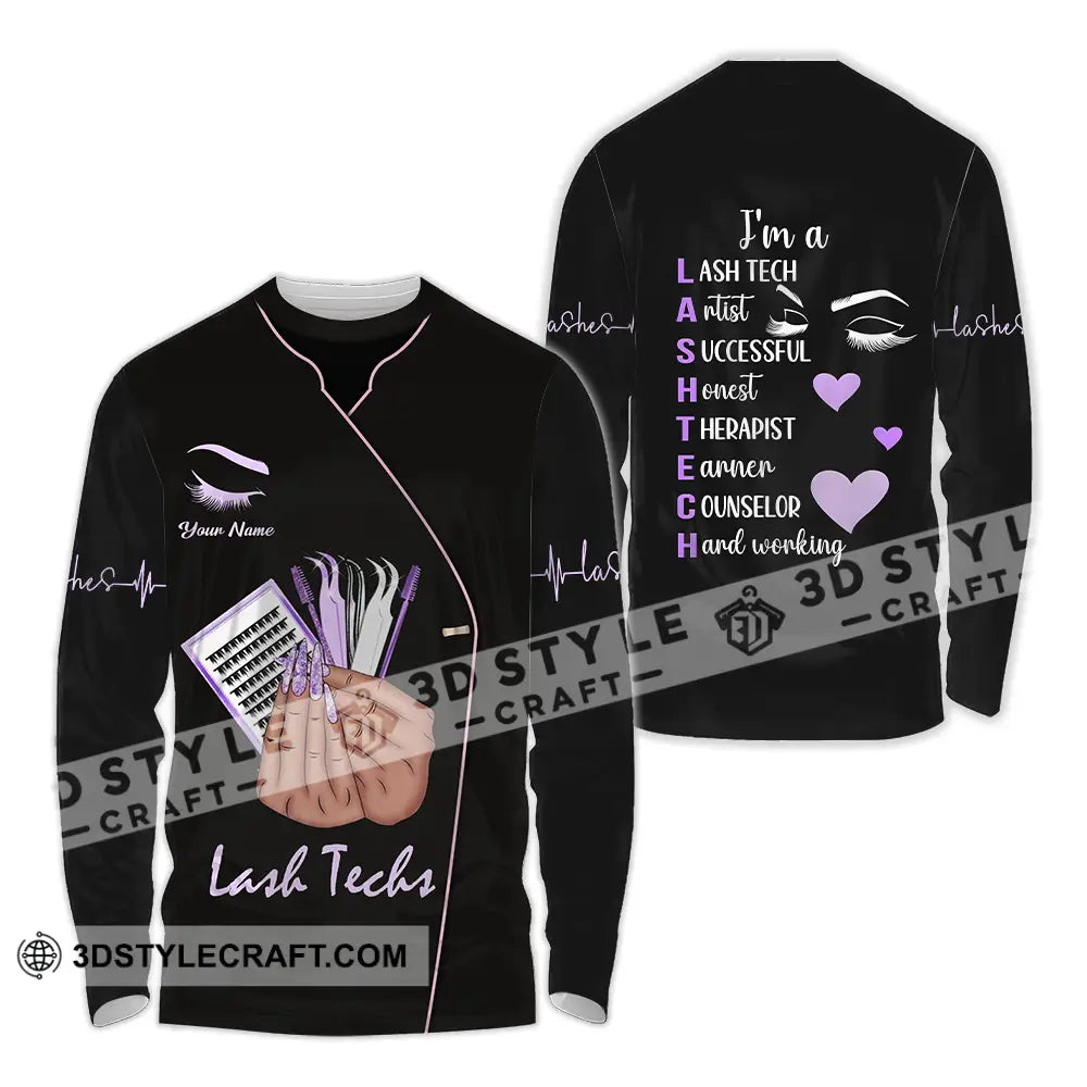 Unisex Shirt - Custom Name Lashes Teaching Long Sleeve / S T-Shirt