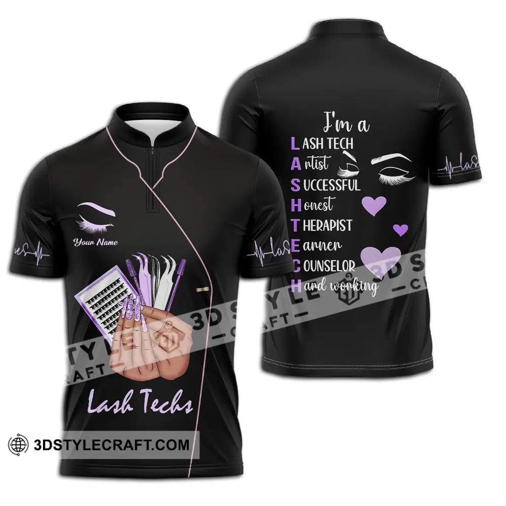 Unisex Shirt - Custom Name Lashes Teaching Zipper Polo / S T-Shirt