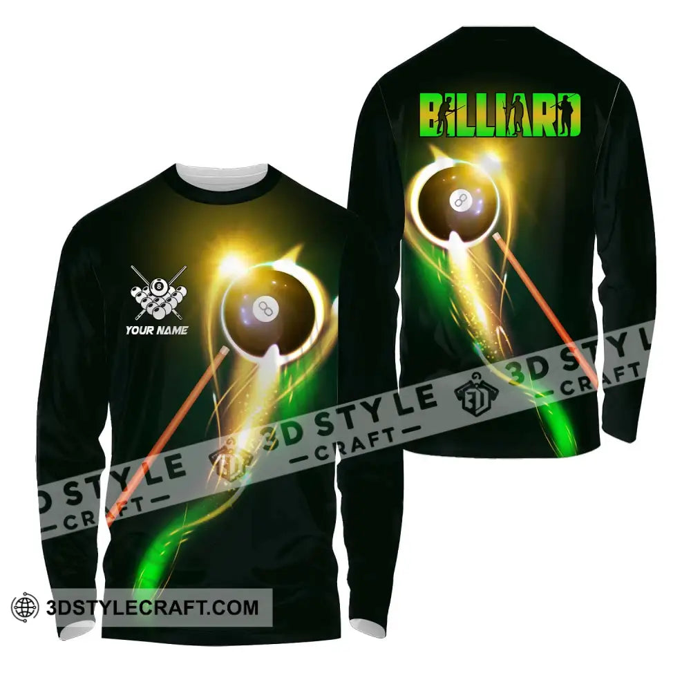 Unisex Shirt - Custom Name Light Billiard Player Long Sleeve / S T-Shirt