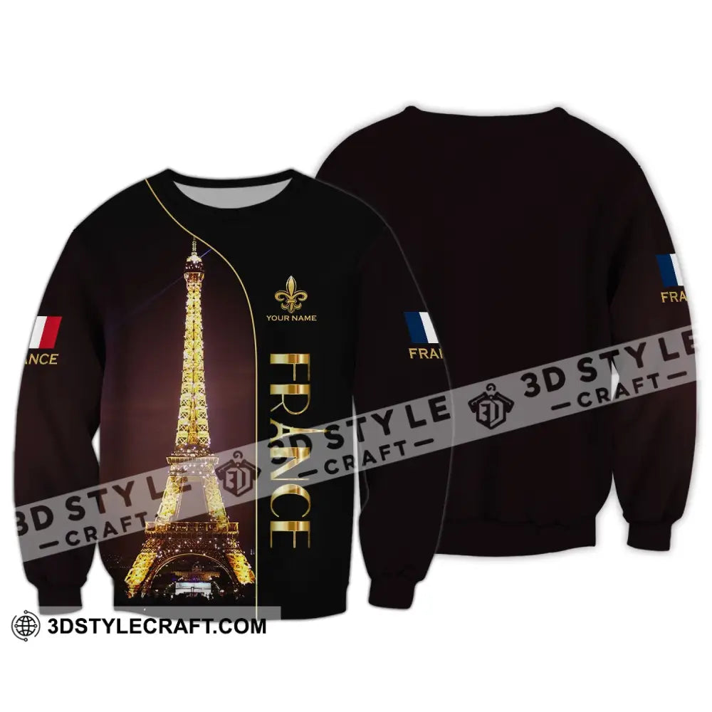 Unisex Shirt - Custom Name Light Eiffel Tower France Long Sleeve / S T-Shirt