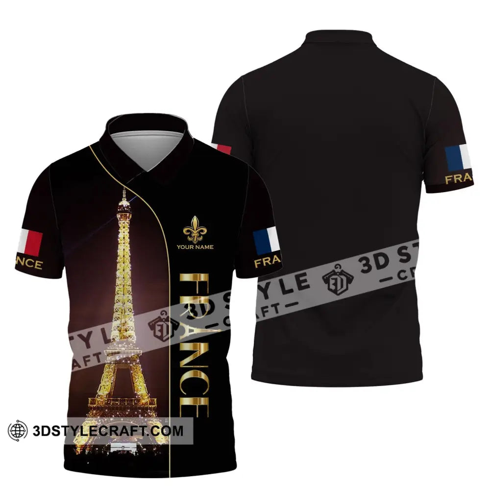 Unisex Shirt - Custom Name Light Eiffel Tower France Polo / S T-Shirt