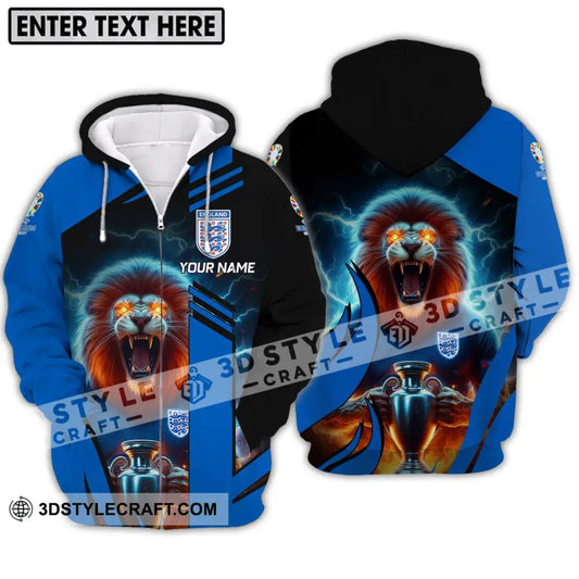 Unisex Shirt - Custom Name Lion And Cup England Euro 2024 Team Zipper Hoodie / S T-Shirt