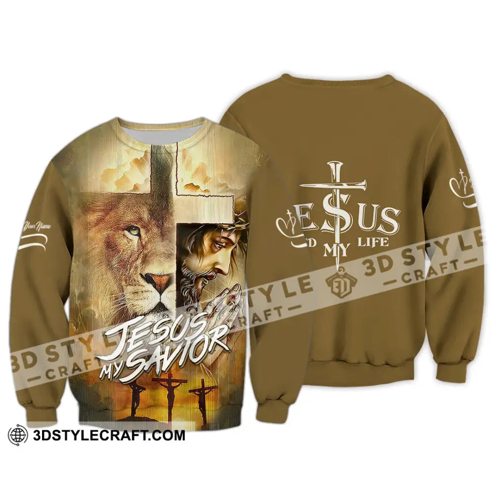 Unisex Shirt - Custom Name Lion Jesus Saved My Life Long Sleeve / S T-Shirt