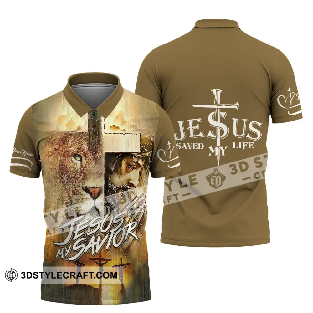 Unisex Shirt - Custom Name Lion Jesus Saved My Life Polo / S T-Shirt