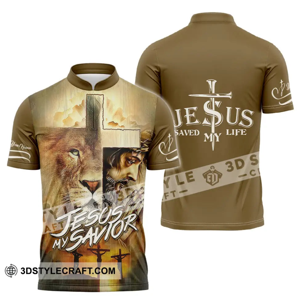 Unisex Shirt - Custom Name Lion Jesus Saved My Life Zipper Polo / S T-Shirt