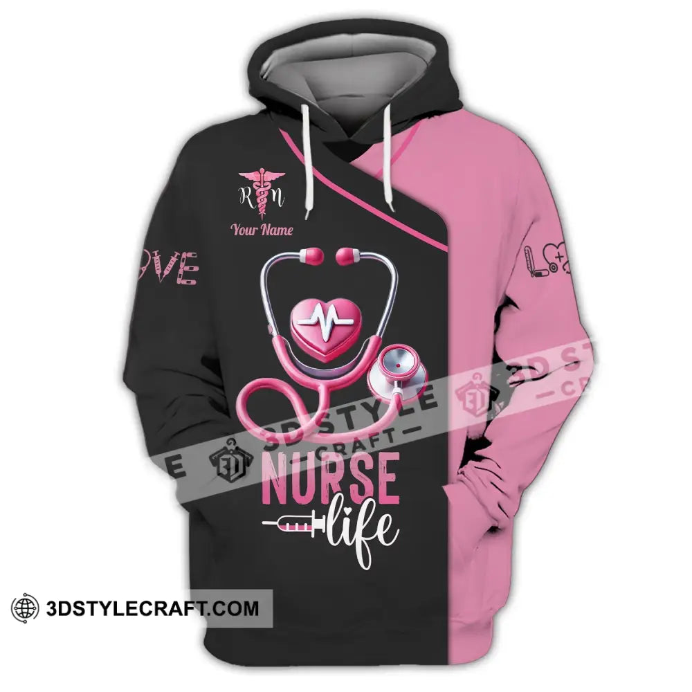 Unisex Shirt - Custom Name Love Nurse Life Hoodie / S T-Shirt