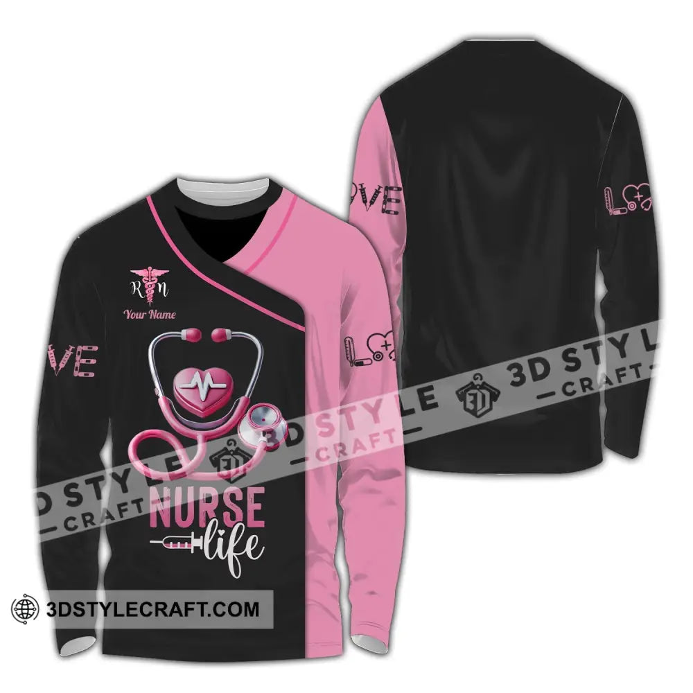 Unisex Shirt - Custom Name Love Nurse Life Long Sleeve / S T-Shirt