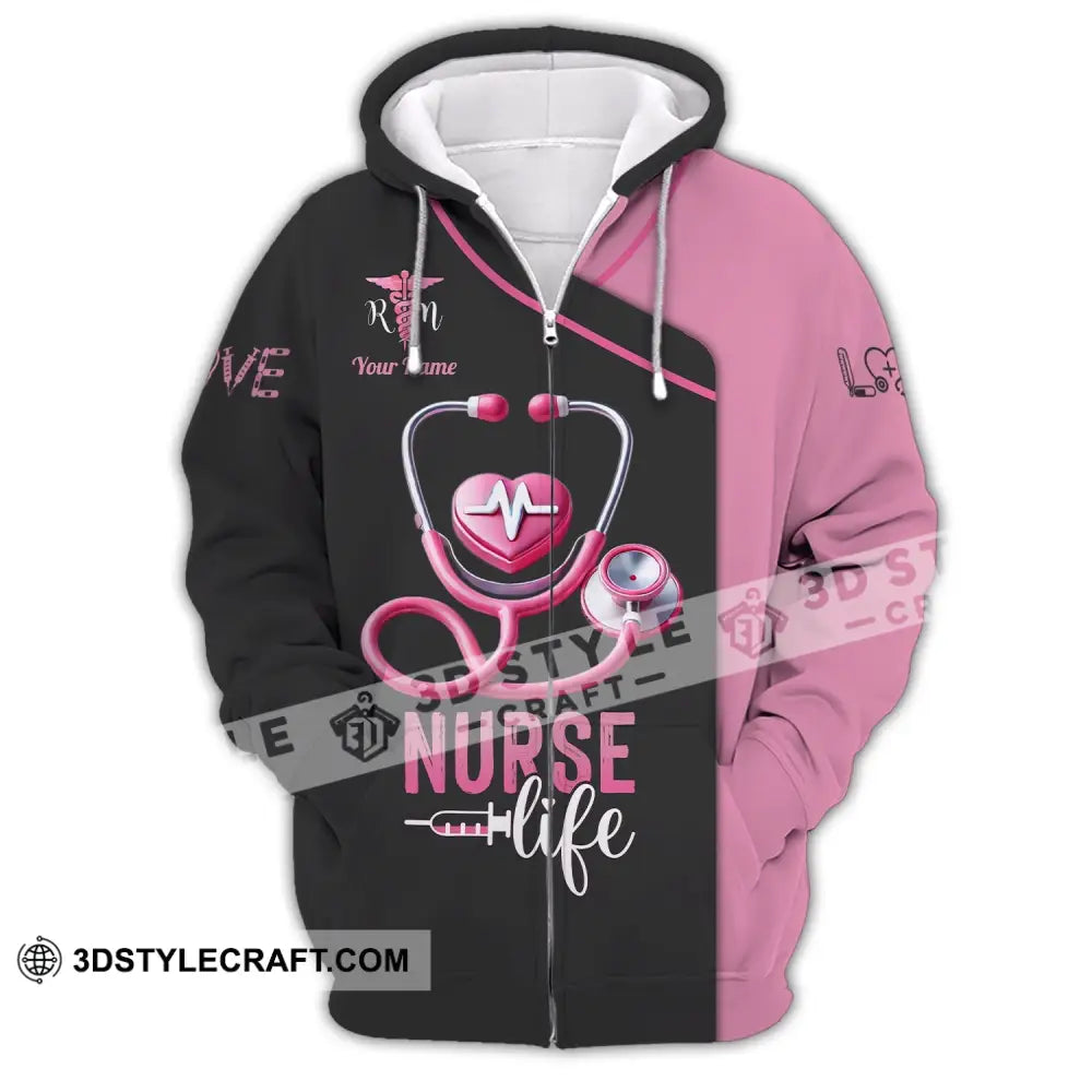 Unisex Shirt - Custom Name Love Nurse Life Zipper Hoodie / S T-Shirt