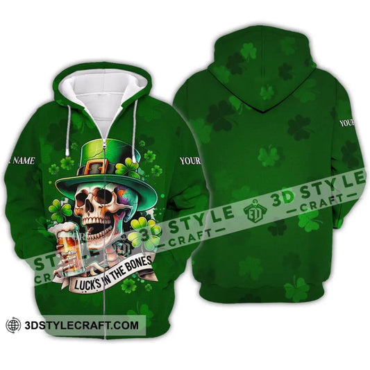 Unisex Shirt - Custom Name Lucks In The Bones Happy Saint Patrick’s Day Zipper Hoodie / S T-Shirt