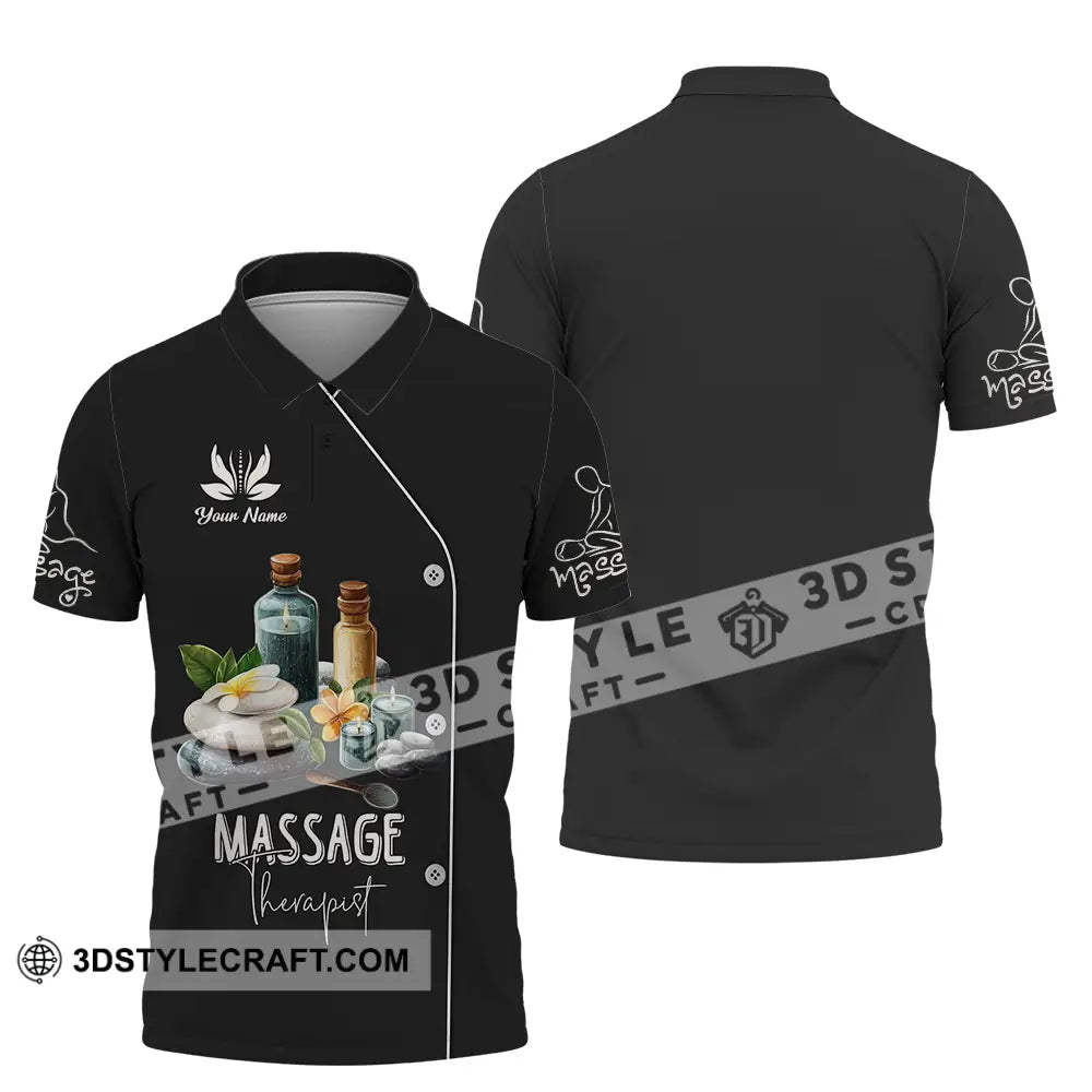 Unisex Shirt - Custom Name Massage Therapist Black Polo / S T-Shirt