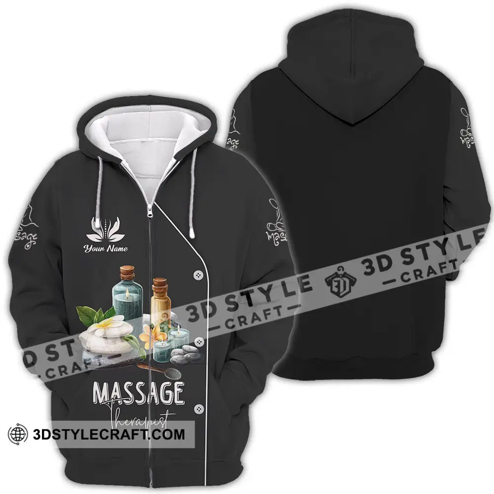 Unisex Shirt - Custom Name Massage Therapist Black Zipper Hoodie / S T-Shirt