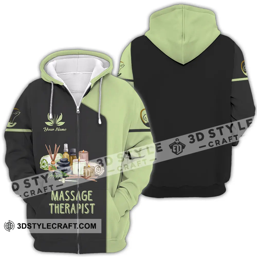 Unisex Shirt - Custom Name Massage Therapist Green Tea Zipper Hoodie / S T-Shirt