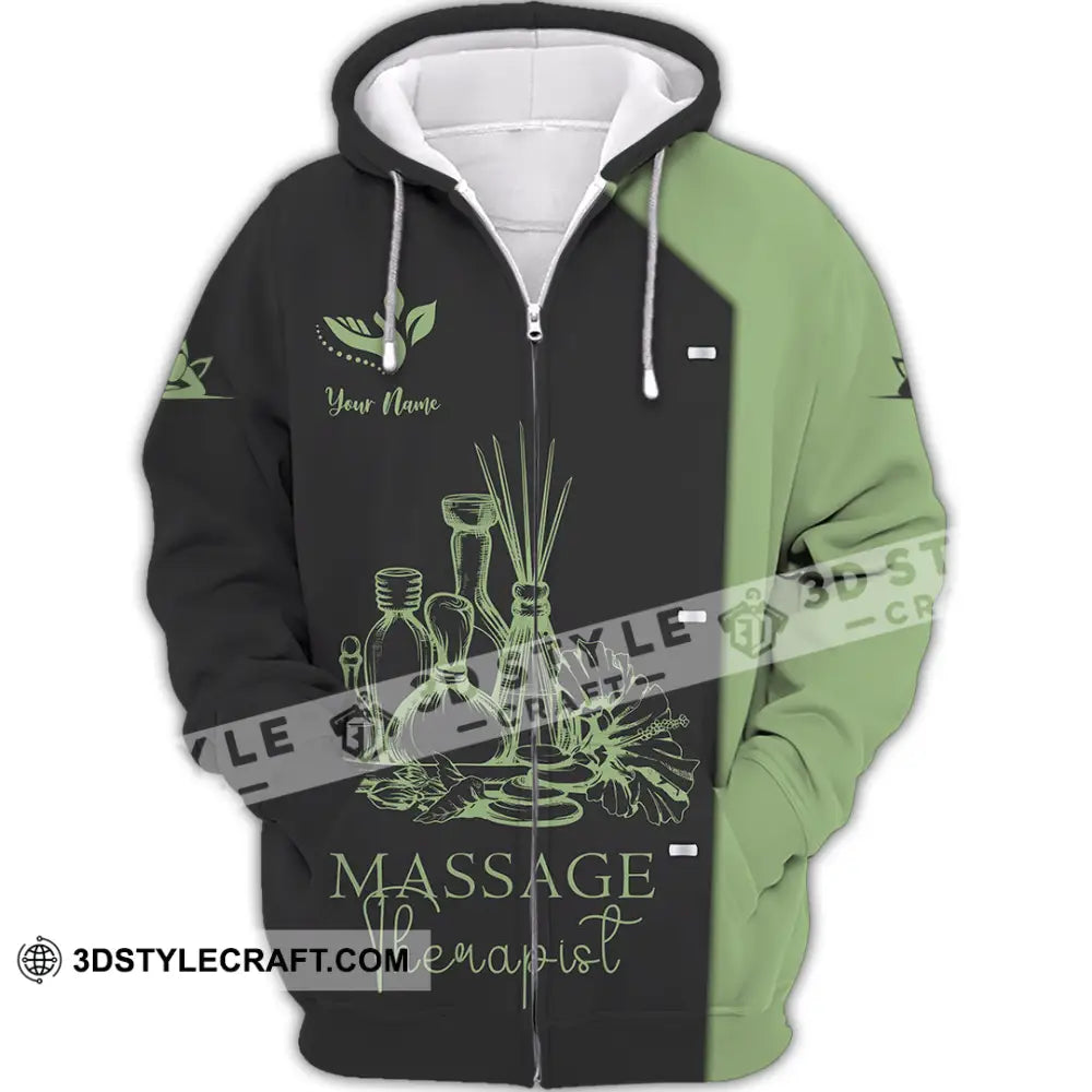 Unisex Shirt - Custom Name Massage Therapist Green Tea Zipper Hoodie / S T-Shirt