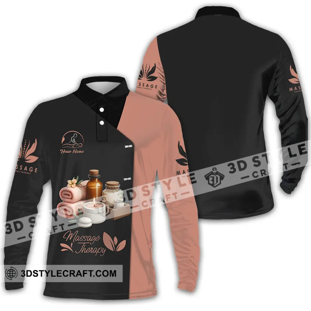 Unisex Shirt - Custom Name Massage Therapist Long Sleeve Polo / S T-Shirt