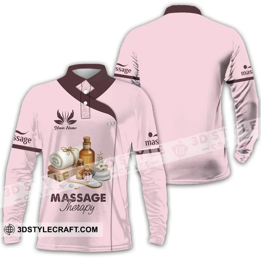 Unisex Shirt - Custom Name Massage Therapist Lotus Long Sleeve Polo / S T-Shirt