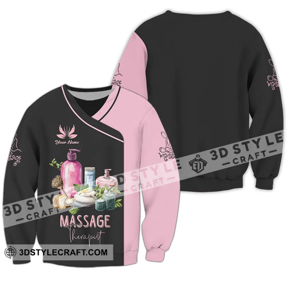 Unisex Shirt - Custom Name Massage Therapist Pink And Black Long Sleeve / S T-Shirt